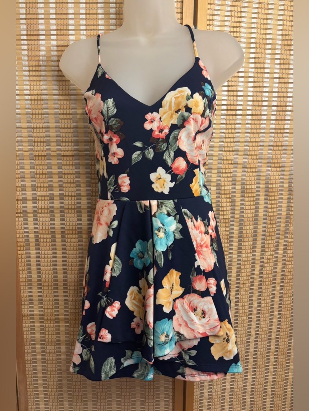 Purple Snow Navy floral fit & flair shorts skirts skort swim dress bathing suit